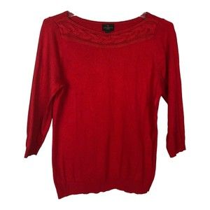 Worthington Women’s Sz PL Red Boatneck Sweater Braided Neckline 3/4 Sleeves